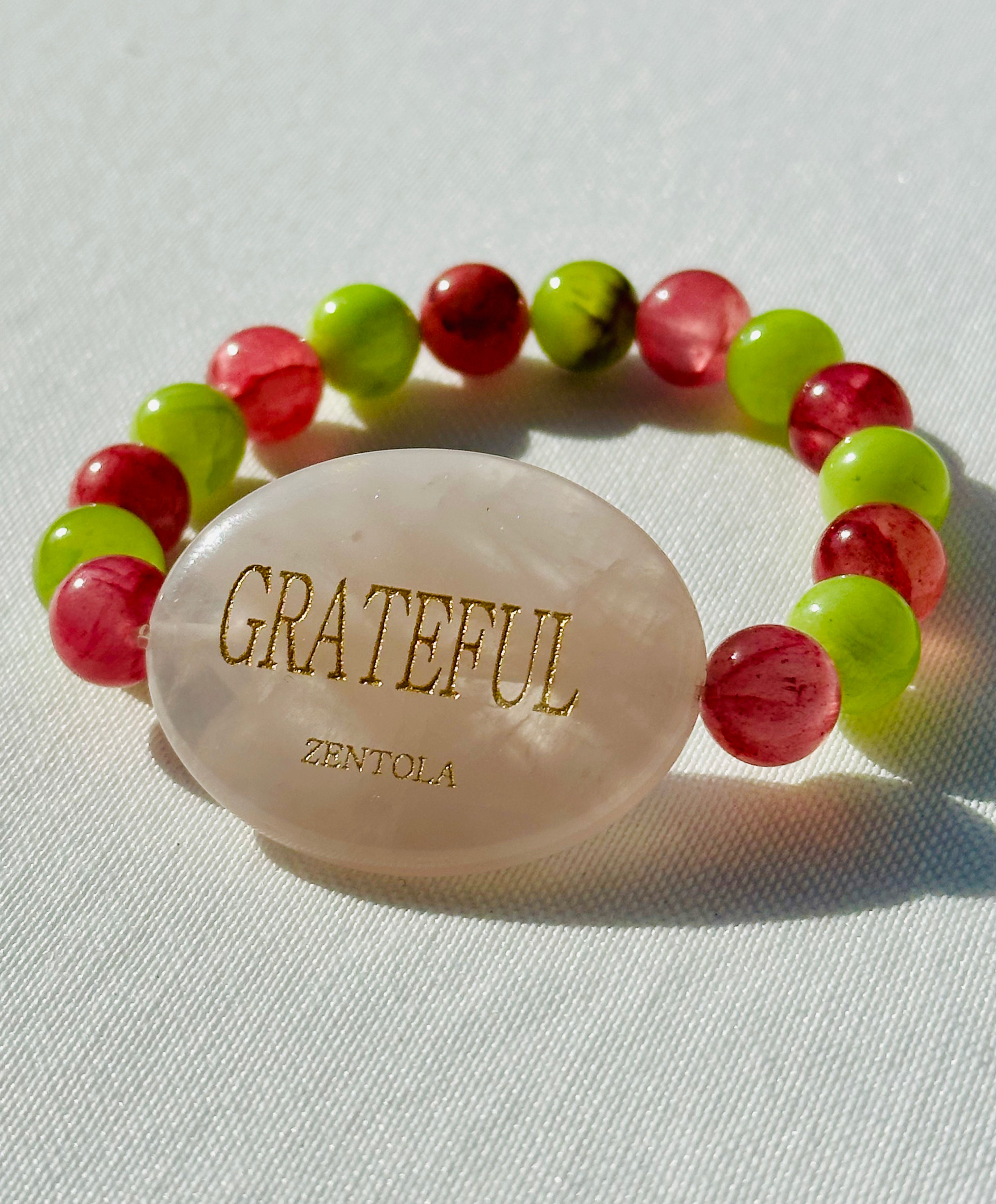 PINK APPLE (Rose Quartz W/ Botswana Red Jade and Green Grass Jasper)