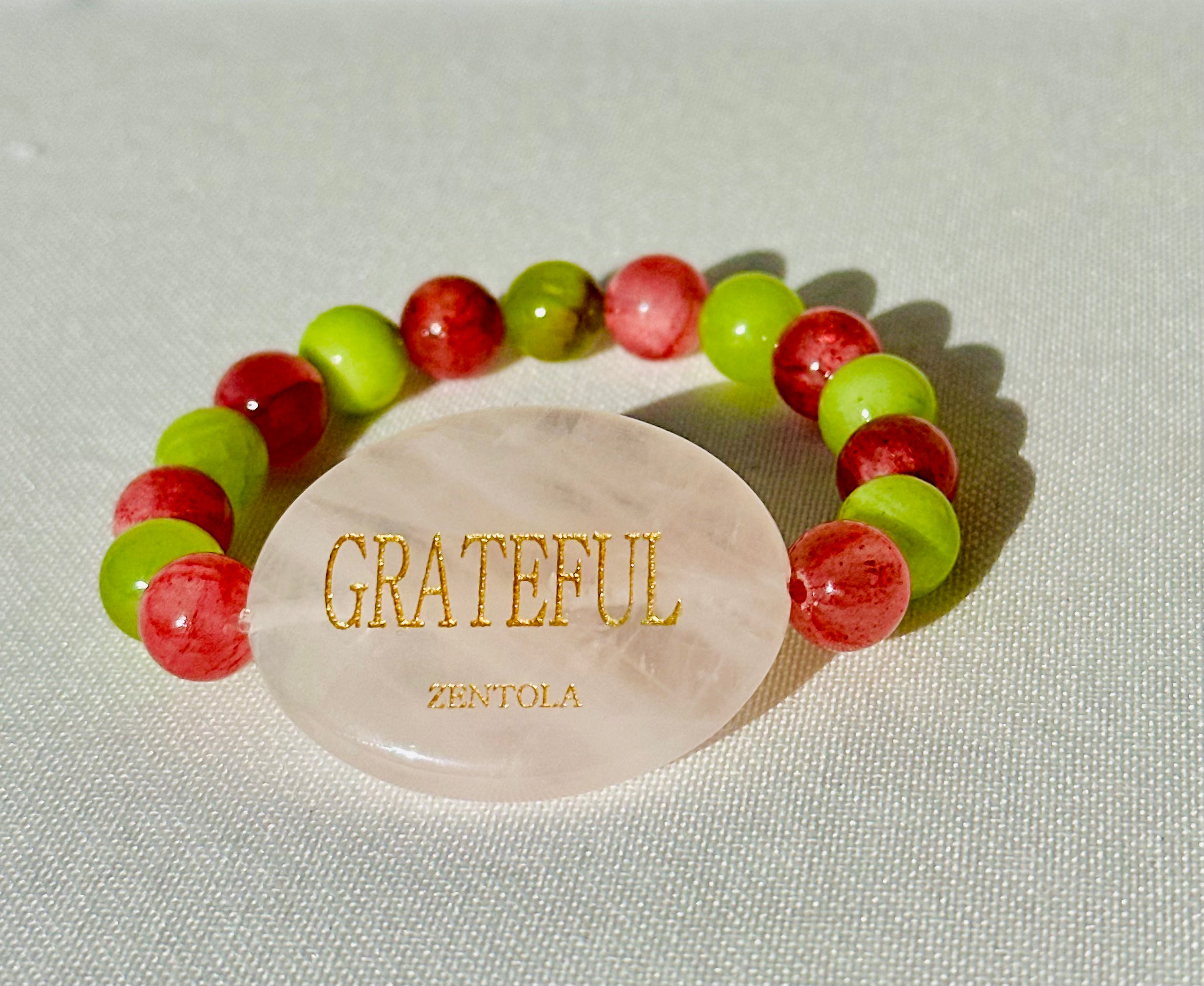 PINK APPLE (Rose Quartz W/ Botswana Red Jade and Green Grass Jasper)