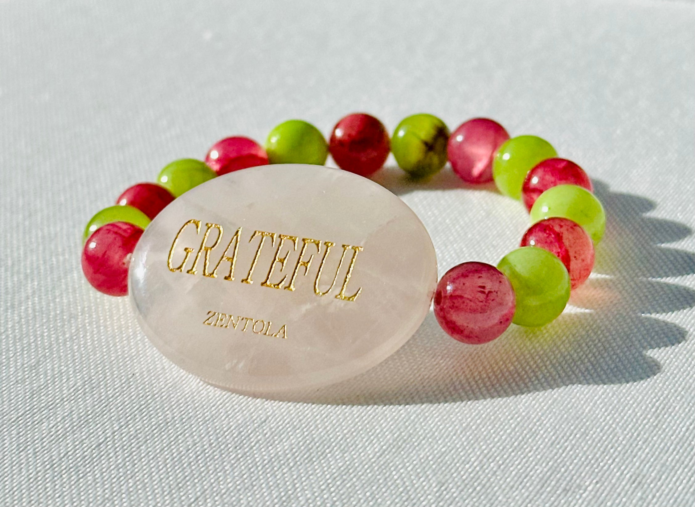 PINK APPLE (Rose Quartz W/ Botswana Red Jade and Green Grass Jasper)