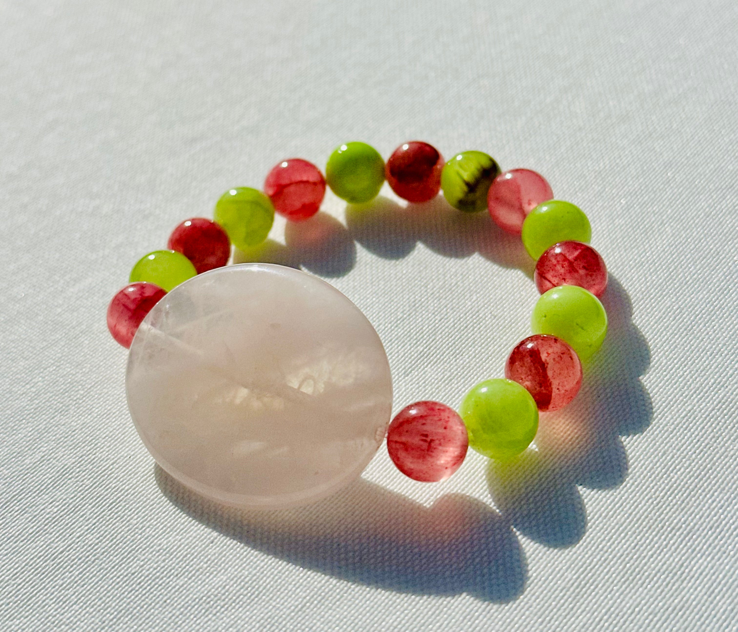 PINK APPLE (Rose Quartz W/ Botswana Red Jade and Green Grass Jasper)