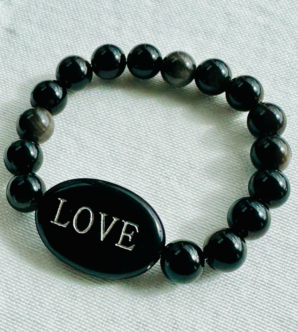 Black Howlite with Silver Obsidian band
